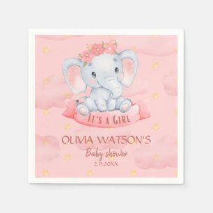 Serviette En Papier Aquarelle Pink fleoral éléphant Baby shower fille