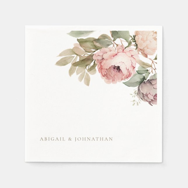Serviette En Papier Aquarelle Pink Peonies Custom Gold Mariage texte (Devant)