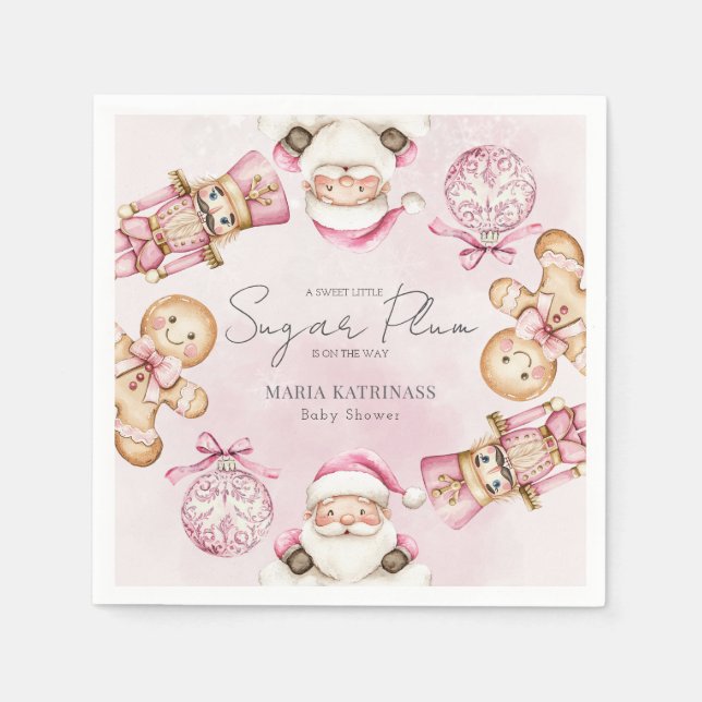 Serviette En Papier aquarelle Pink snow Baby-shower Noël (Devant)