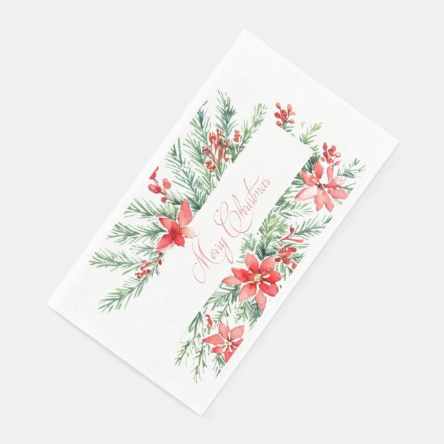 Serviette En Papier Aquarelle poinsettia et verdure Noël (Coin)
