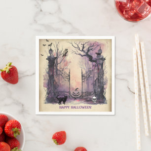 Serviette En Papier Aquarelle Porte gothique Entrée Halloween
