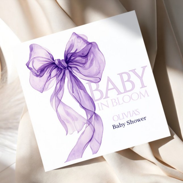 Serviette En Papier Aquarelle pourpre Bow bébé dans le Baby shower en  (Créateur téléchargé)