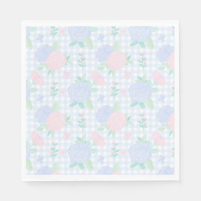 Serviette En Papier Aquarelle Preppy Floral En vichy Anniversaire (Devant)