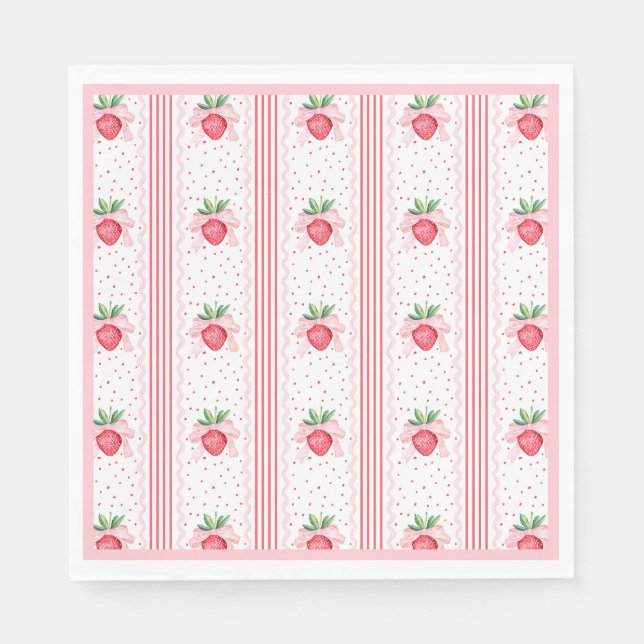 Serviette En Papier Aquarelle Preppy Fraises Berry Sweet (Devant)
