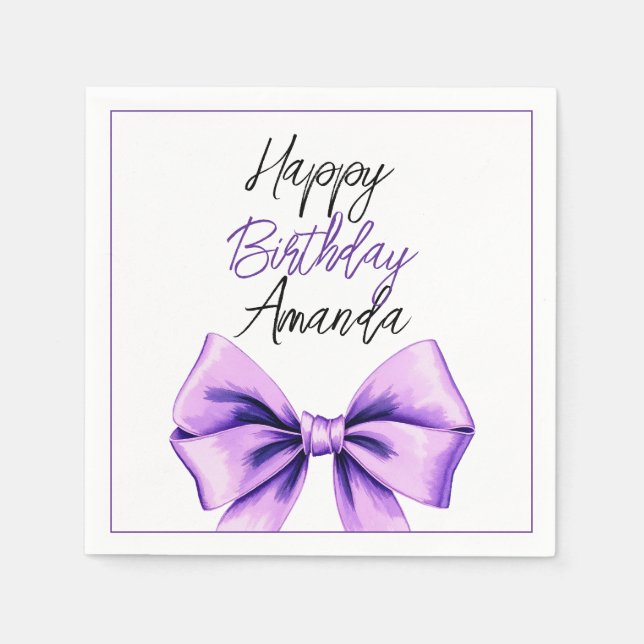Serviette En Papier Aquarelle Purple Bow Sweet 16 Anniversaire (Devant)