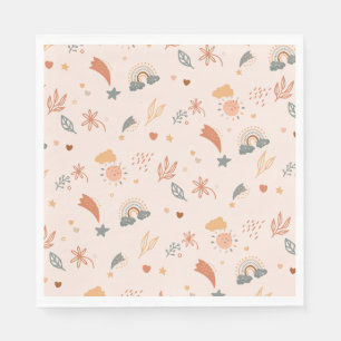 Serviette En Papier Aquarelle Retro Boho Arc-en-ciel neutre