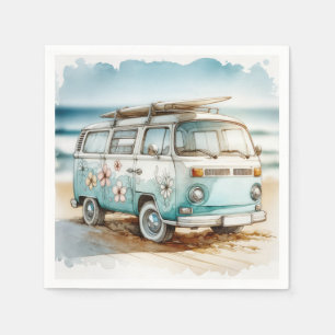 Serviette En Papier Aquarelle Retro Campervan Avec Surf