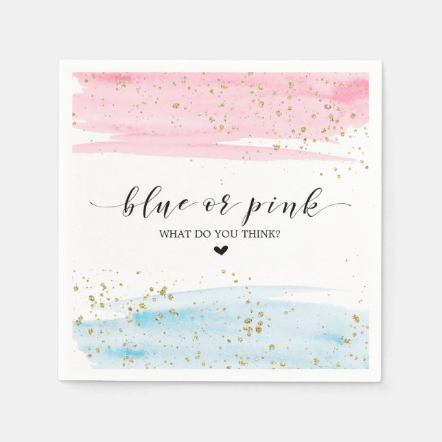 Serviette En Papier Aquarelle Révélation de genre bleu ou rose (Devant)