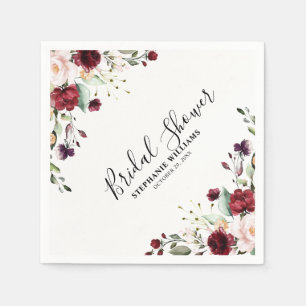 Serviette En Papier Aquarelle romantique Bourgogne Rouge Blush Rose Fl