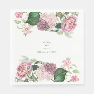 Serviette En Papier Aquarelle romantique Fleurs roses Mariage de jardi