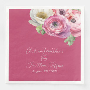 Serviette En Papier Aquarelle romantique Ranunculus rose sur Blush