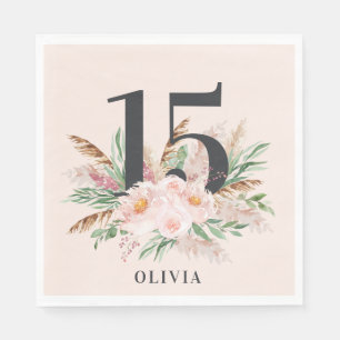 Serviette En Papier Aquarelle rose âge floral élégant anniversaire