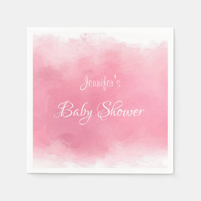 Serviette En Papier Aquarelle rose Baby shower manuscrit moderne (Devant)