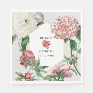 Serviette En Papier Aquarelle rose blanc pivoines Mariage