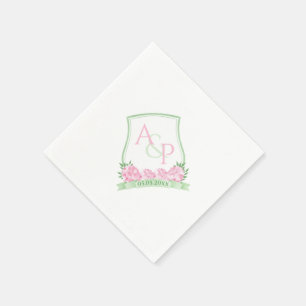 Serviette En Papier Aquarelle rose blanc vert vert crème Couples Crest