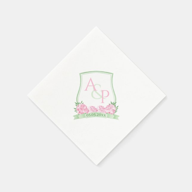 Serviette En Papier Aquarelle rose blanc vert vert crème Couples Crest (Coin)
