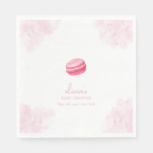 Serviette En Papier Aquarelle rose Bonjour Bébé Macaron Baby shower