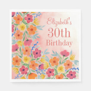 Serviette En Papier Aquarelle rose Botanique Personnalisée Anniversair