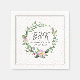 Serviette En Papier Aquarelle Rose chien rose Wreath