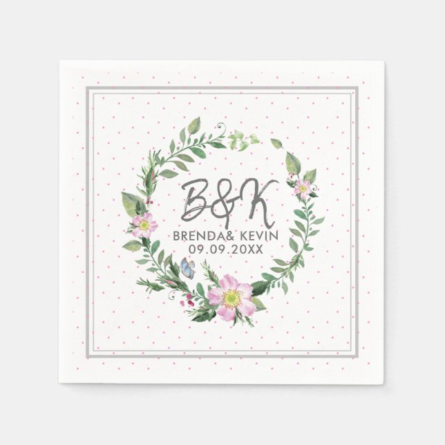 Serviette En Papier Aquarelle Rose chien rose Wreath (Devant)