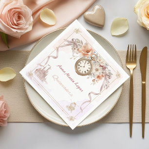 Serviette En Papier Aquarelle rose clair thème Cinderella quinceanera