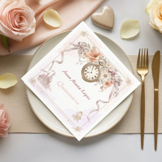 Serviette En Papier Aquarelle rose clair thème Cinderella quinceanera