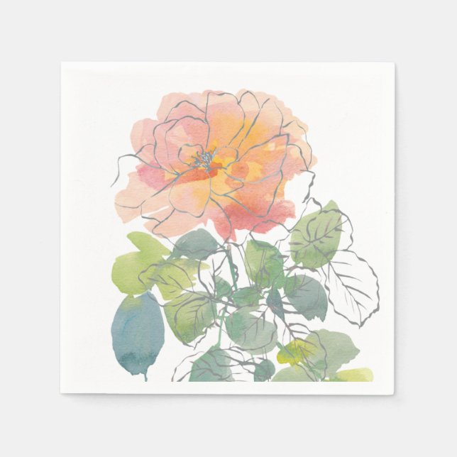 Serviette En Papier Aquarelle rose corail Floral (Devant)