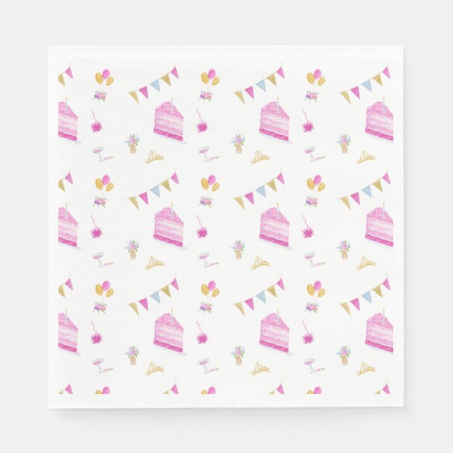Serviette En Papier Aquarelle Rose Décorations Anniversaire Et Gâteau (Devant)