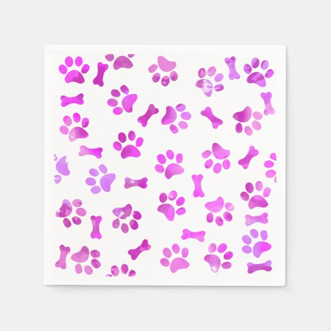 Serviette En Papier Aquarelle rose Empreintes de pattes (Devant)