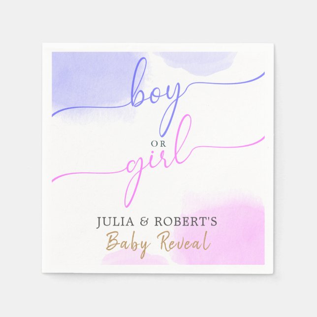 Serviette En Papier Aquarelle rose et bleu Or Script Révélation de gen (Devant)