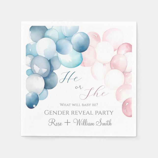 Serviette En Papier Aquarelle rose et bleu Révélation de genre (Devant)