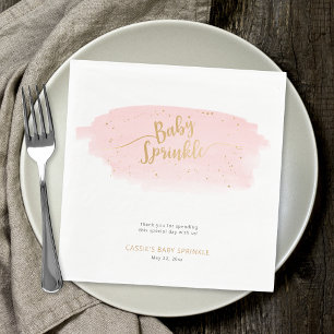 Serviette En Papier Aquarelle rose et or Fille Bébé saupoudrer