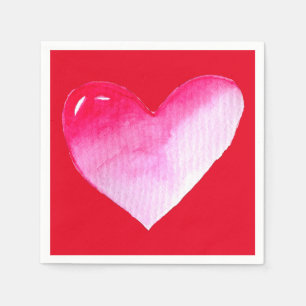 Serviette En Papier Aquarelle rose et rouge coeur pop art valentine