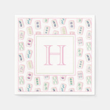 Aquarelle rose et vert Mahjong Tiles Monogramme