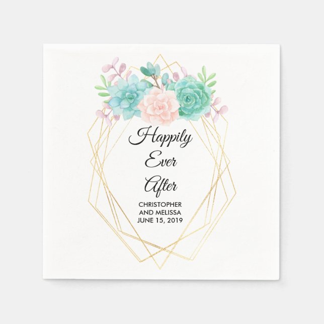 Serviette En Papier Aquarelle rose et vert moderne Mariage Succulent (Devant)