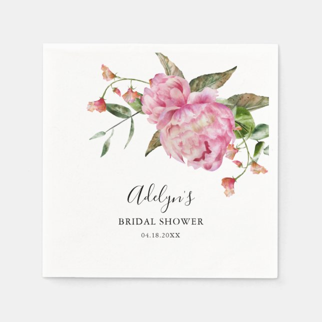 Serviette En Papier Aquarelle rose Fête des mariées florale (Devant)
