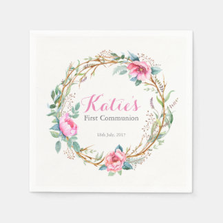 Serviette En Papier Aquarelle rose fleurie Partie de courge Napkins