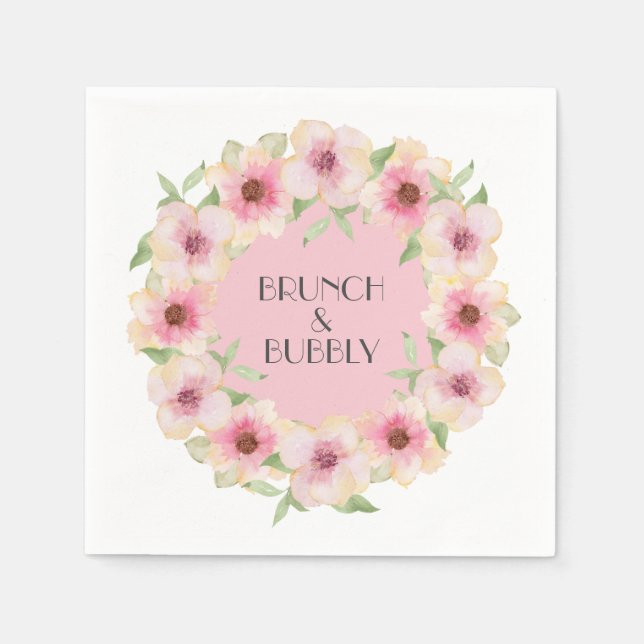 Serviette En Papier Aquarelle rose Fleurs blanches serviettes (Devant)