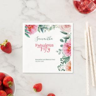 Serviette En Papier Aquarelle rose Floral 50e fête d'anniversaire