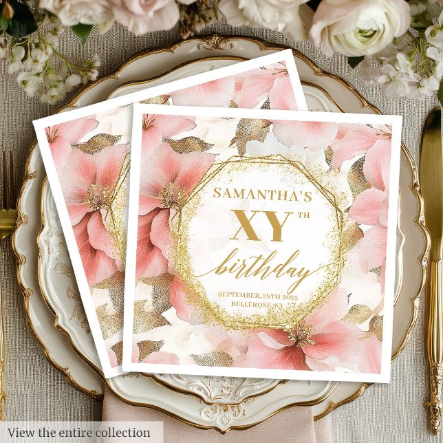 Serviette En Papier Aquarelle rose floral 80 serviettes d'anniversaire (Watercolor Pink Floral 80 Birthday Napkins Custom)