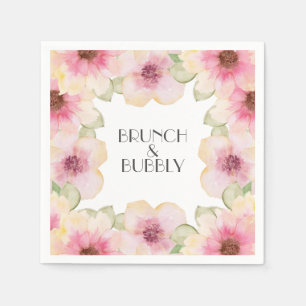 Serviette En Papier Aquarelle Rose Floral Brunch & Bubbly