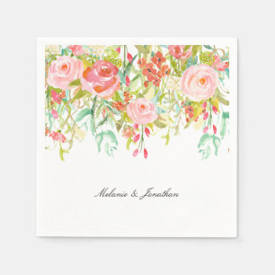 Serviette En Papier Aquarelle Rose Floral Garden