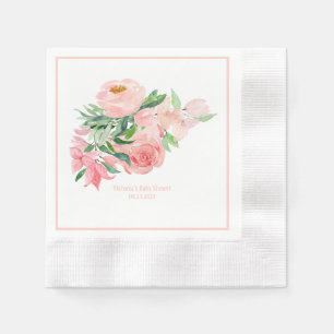 Serviette En Papier Aquarelle rose Floral Nom Date Bébé Fille Douche