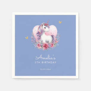 Serviette En Papier Aquarelle rose Floral Unicorn Moderne Anniversaire