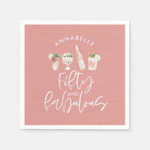 Serviette En Papier Aquarelle rose girly 50 et fabuleux anniversaire