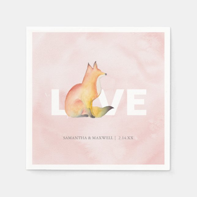 Serviette En Papier Aquarelle rose moderne Forêt Fox Thème (Devant)