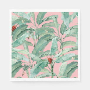 Serviette En Papier Aquarelle rose moderne Tropical Banana Palm Feuill