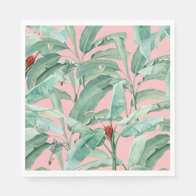 Serviette En Papier Aquarelle rose moderne Tropical Banana Palm Feuill (Devant)