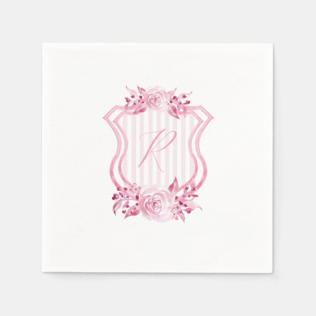 Serviette En Papier Aquarelle rose Monogramme Floral Napkins (Devant)
