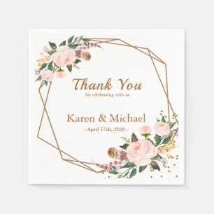 Serviette En Papier Aquarelle rose & or Boho Chic Floral Mariage